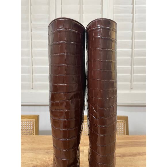 Loeffler Randall Lynn Snip Toe Croc Embossed Block Heel Boots Leather Sz 5.5 NIB - Picture 6 of 16